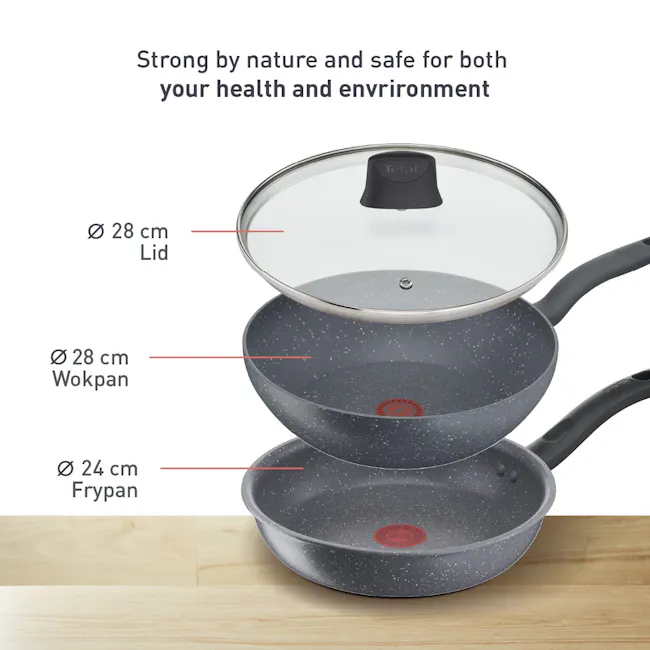 Tefal Cook Healthy 3 Pcs Set - Frypan 24cm + Wok Pan 28cm + Lid (G134S3) - 5