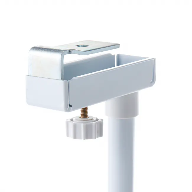 HEIAN 2-Tier Adjustable Kitchen Hanging Shelf - 4 - Metallic bracket, white plastic holder, screw, white PVC pipe, vertical