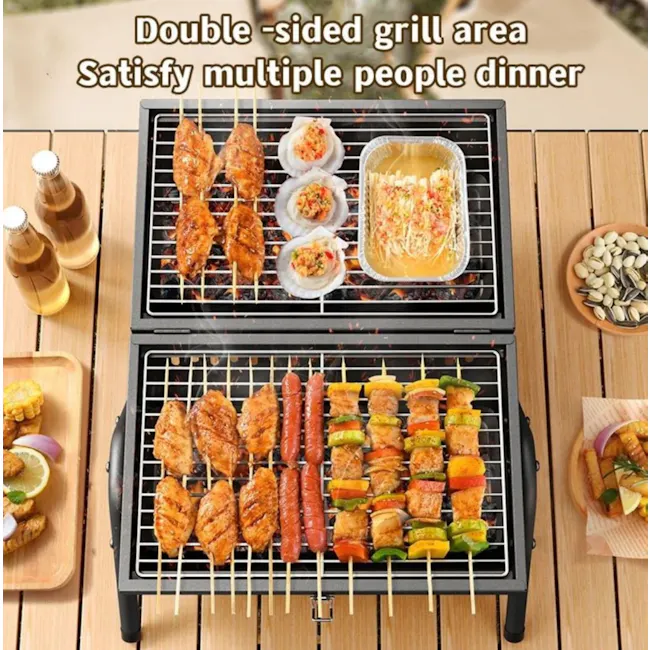Flame Master BBQ Mini Portable BBQ Drum - Black - 5 - Grill area, multiple people dining, barbecue, outdoor cooking
