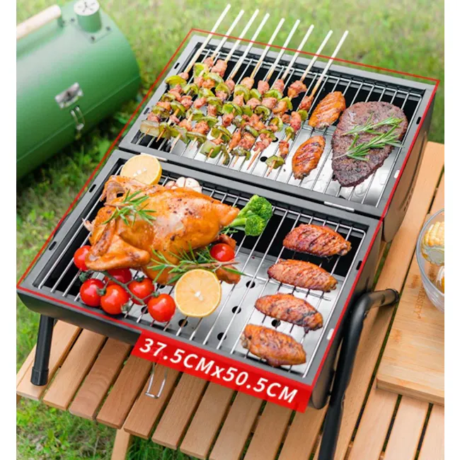 Flame Master BBQ Mini Portable BBQ Drum - Black - 6 - Grill with skewers, barbecue meat, grilled chicken, roasted turkey