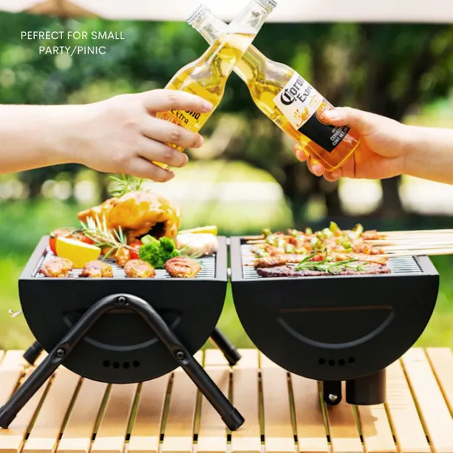 Flame Master BBQ Mini Portable BBQ Drum - Black - 4 - Grillside gathering, outdoor party, picnic, barbecue, grilling, food