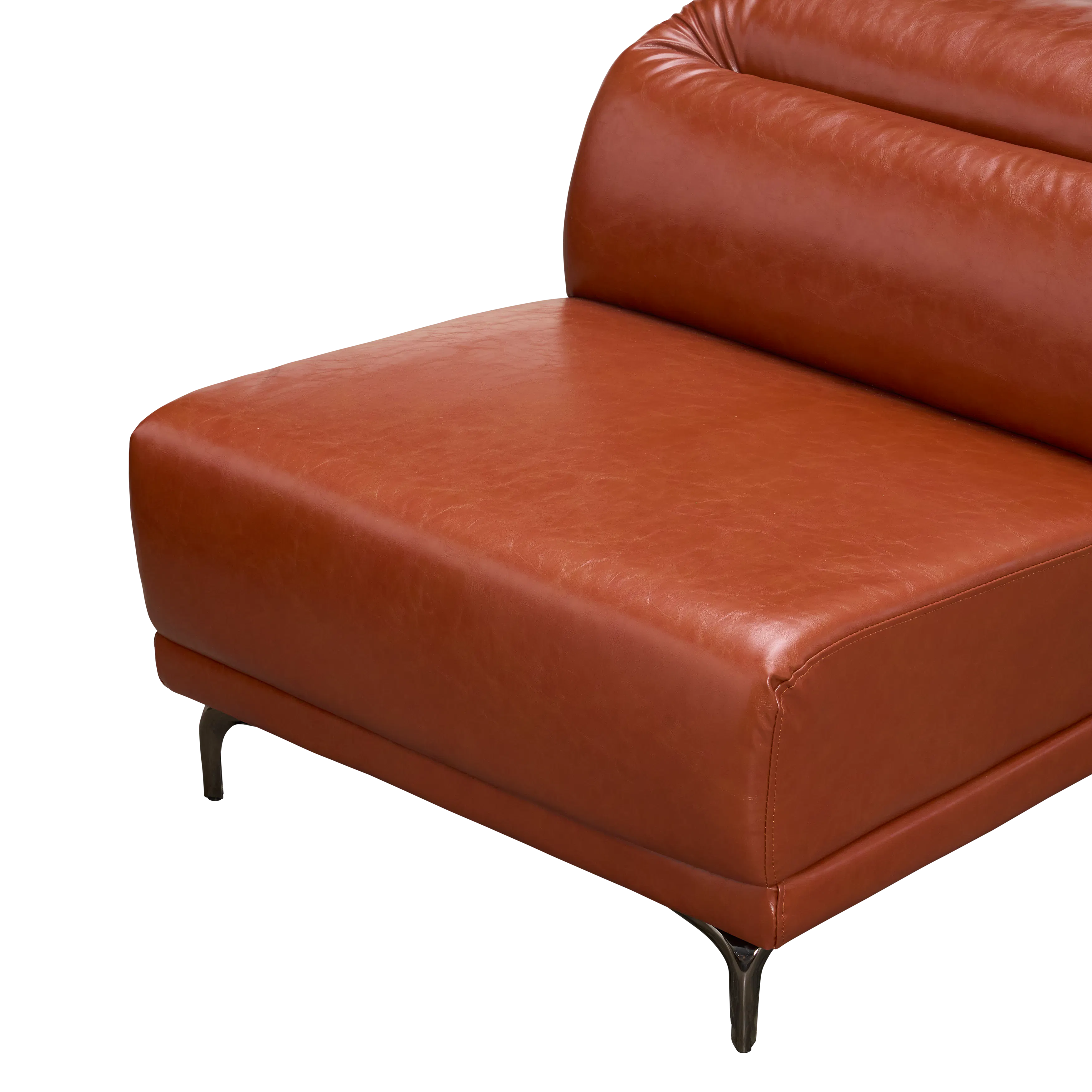Lorney 4 Seater Sofa with Adjustable Headrest - Camel (Faux Leather) - 73