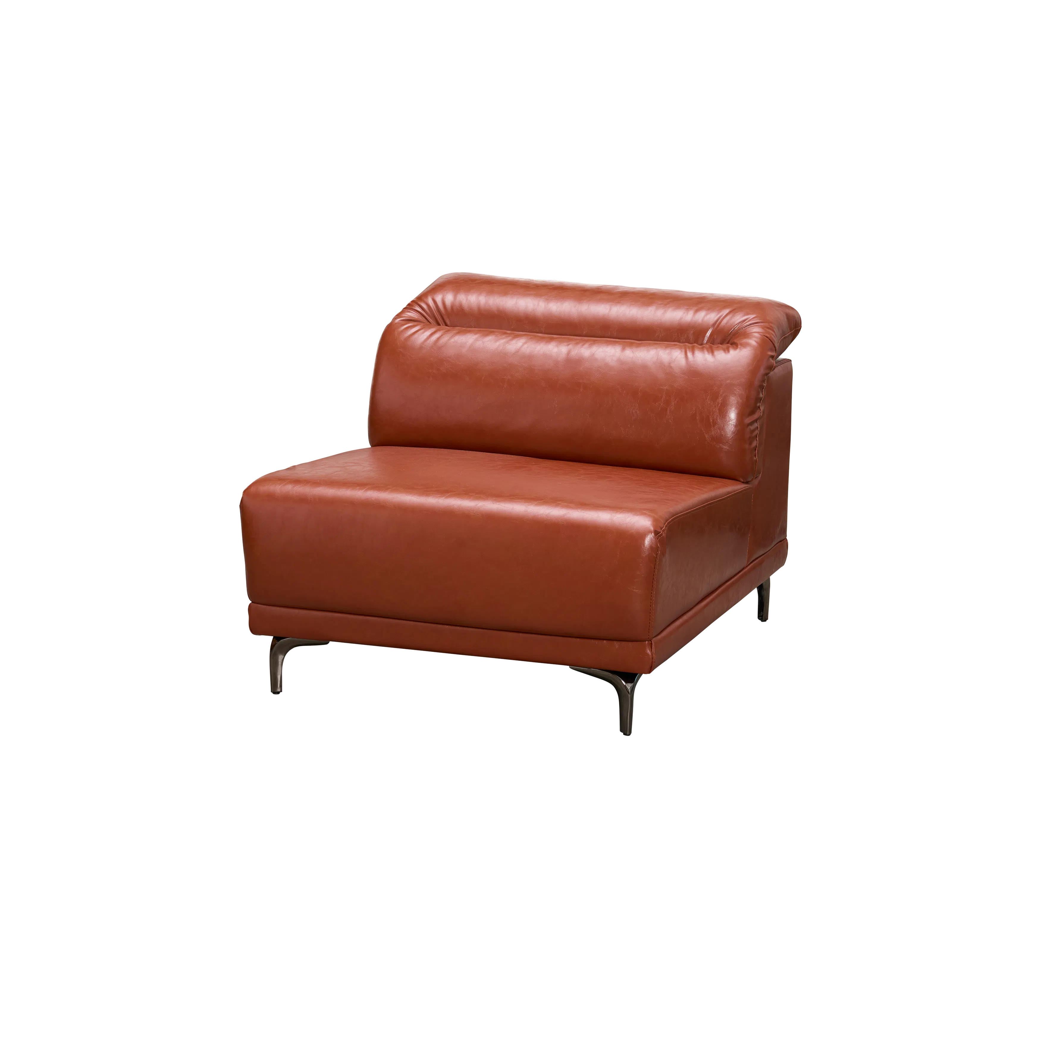 Lorney 4 Seater Sofa with Adjustable Headrest - Camel (Faux Leather) - 77