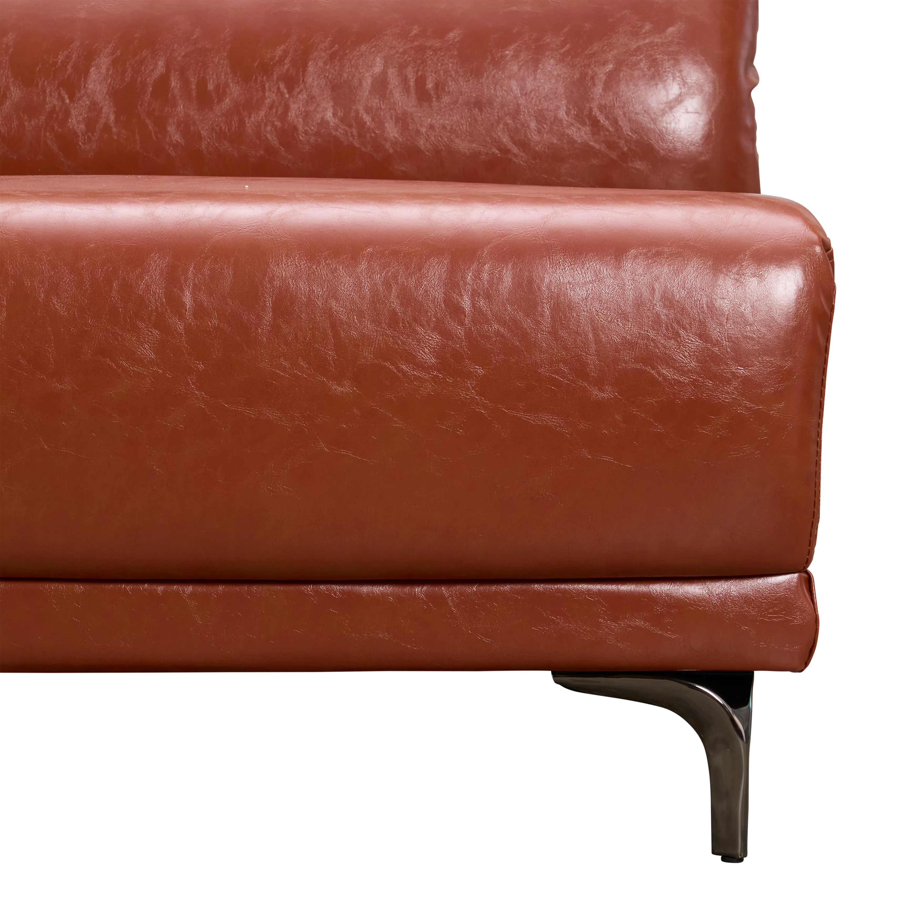 Lorney 4 Seater Sofa with Adjustable Headrest - Camel (Faux Leather) - 81
