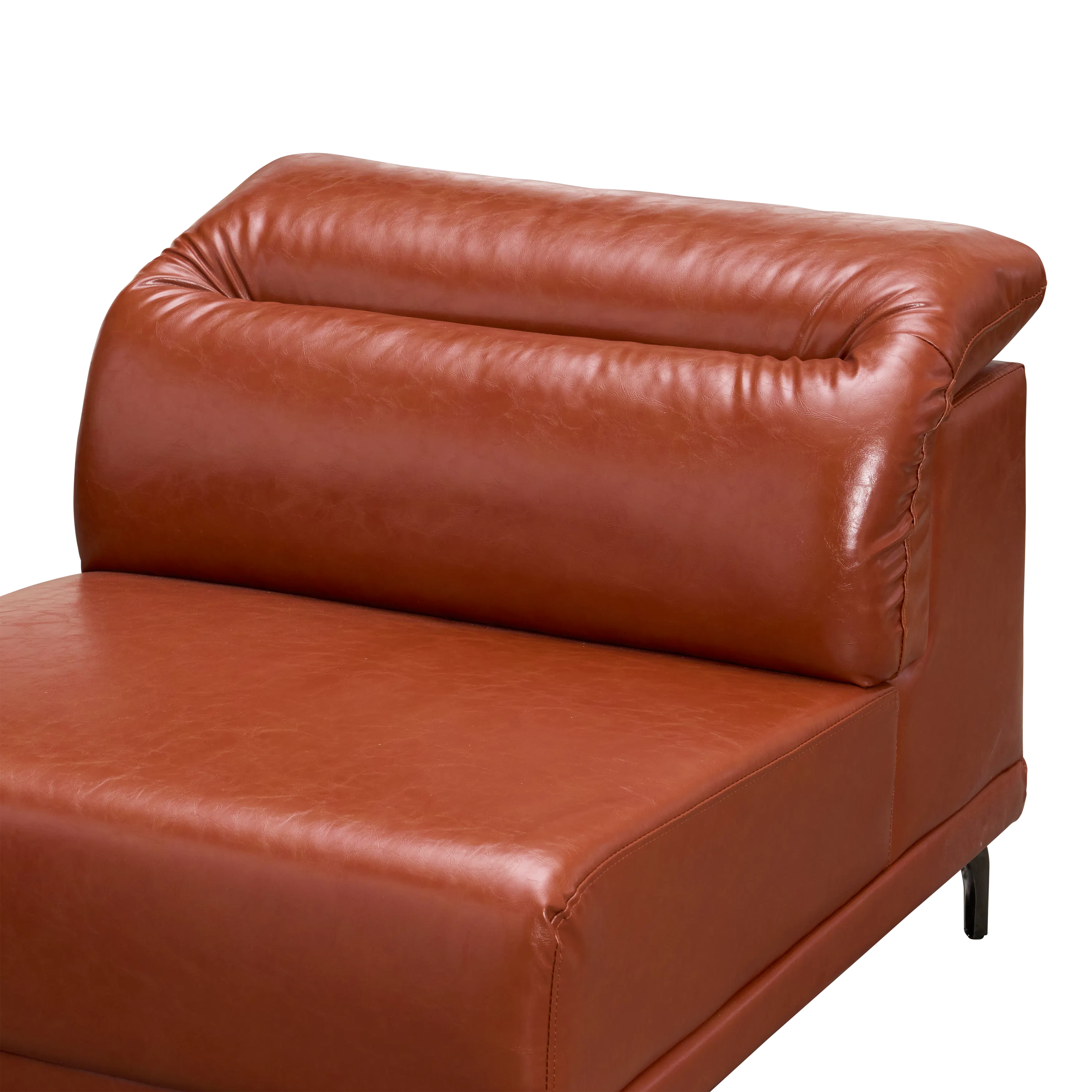 Lorney 4 Seater Sofa with Adjustable Headrest - Camel (Faux Leather) - 82