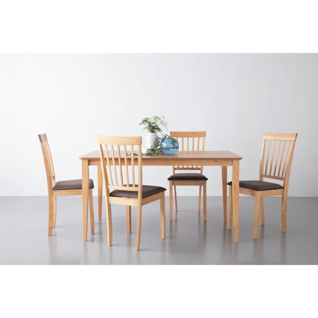 Charmant Dining Table 1.1m - Natural - 4 - Light wooden dining table, minimalist design, four chairs, natural wood finish