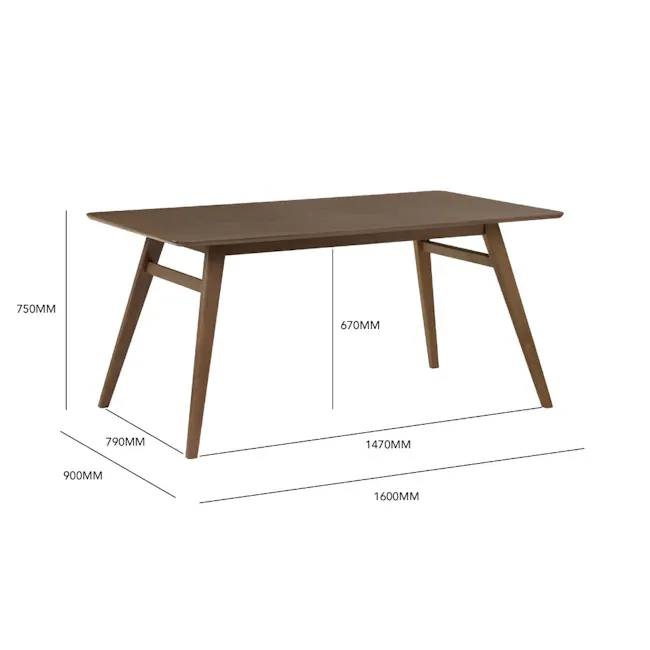 Cadell Dining Table 1.6m - Dark Chestnut - 8 - Wooden dining table, 750mm height, 670mm width, 1470mm depth, 900mm width