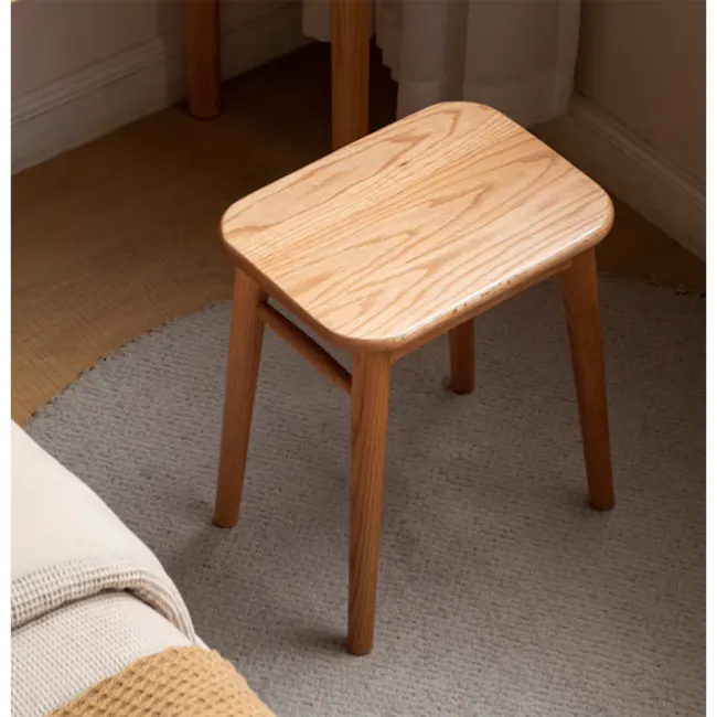 Haku Stool - 6 - Wooden stool, light wood finish, simple design, small size, four-legged, natural wood grain, light brown