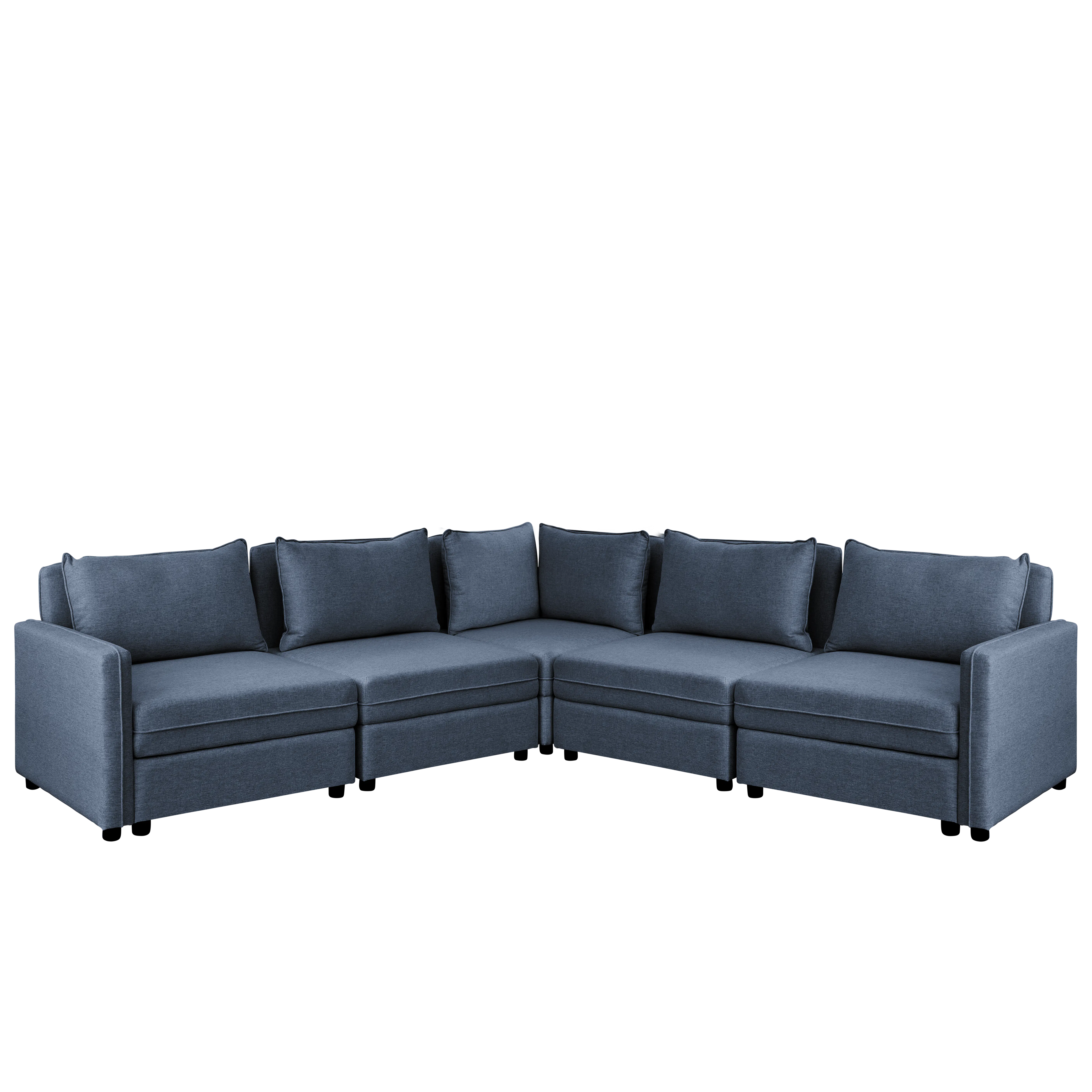 Cameron Storage Armless Unit - Denim (Fabric) - 11 - Grey upholstered sectional sofa, modern design, minimalist style