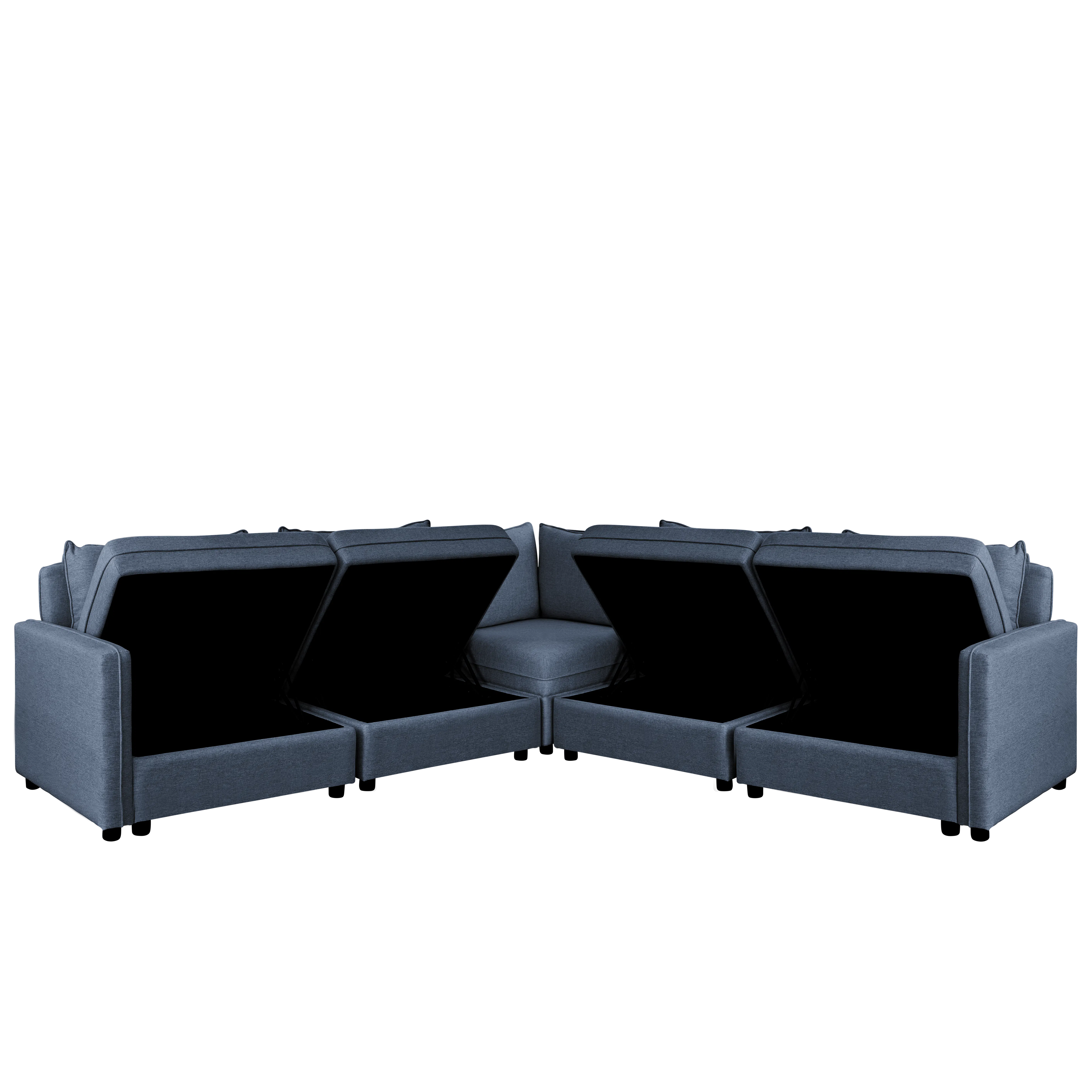 Cameron Storage Armless Unit - Denim (Fabric) - 20 - Grey upholstered sectional sofa, modern design, minimalist style, sleek