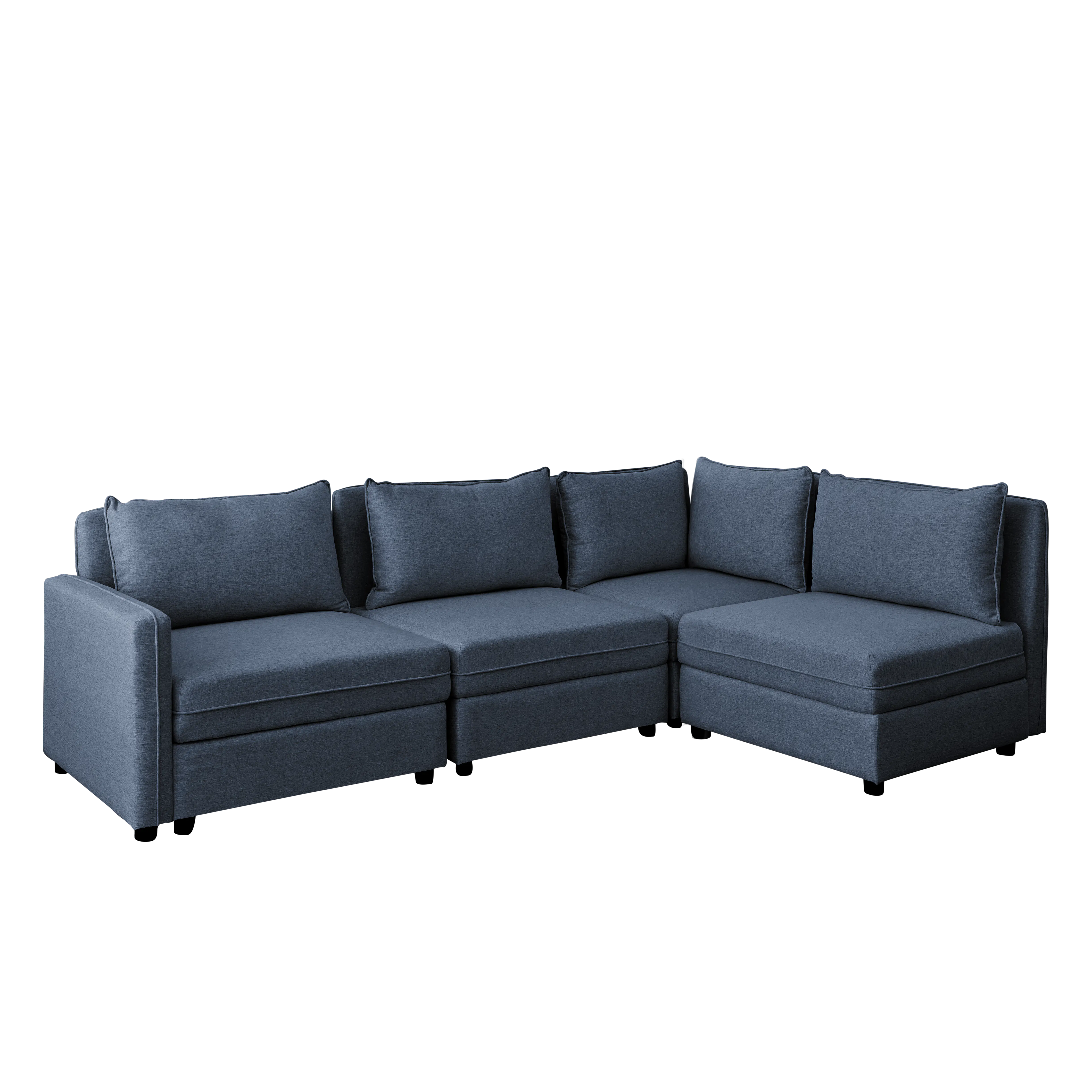 Cameron Storage Armless Unit - Denim (Fabric) - 12 - Grey upholstered sectional sofa, modern design, minimalist style
