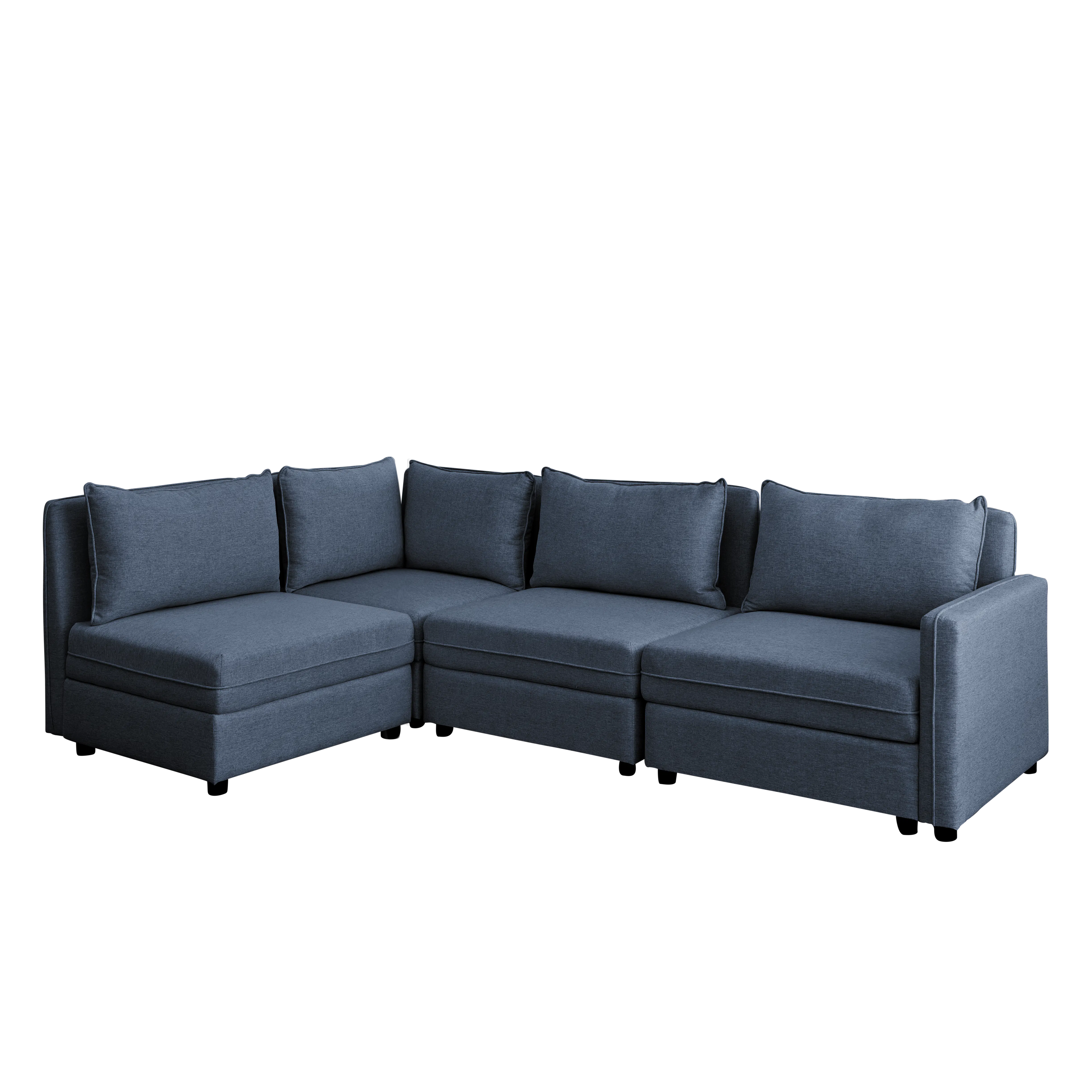 Cameron Storage Armless Unit - Denim (Fabric) - 10 - Grey upholstered sectional sofa, modern design, minimalist style