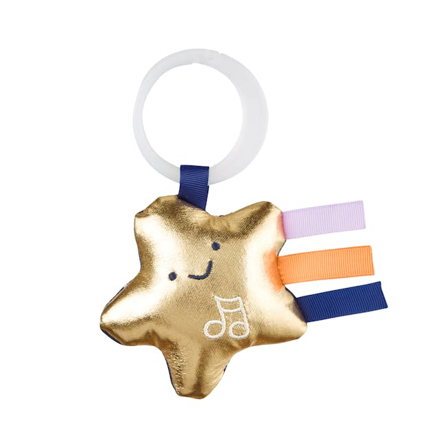 Skip Hop Activity Gym - Celestial Dreams - 7 - Gold star-shaped keychain with musical note charm, white ring with blue