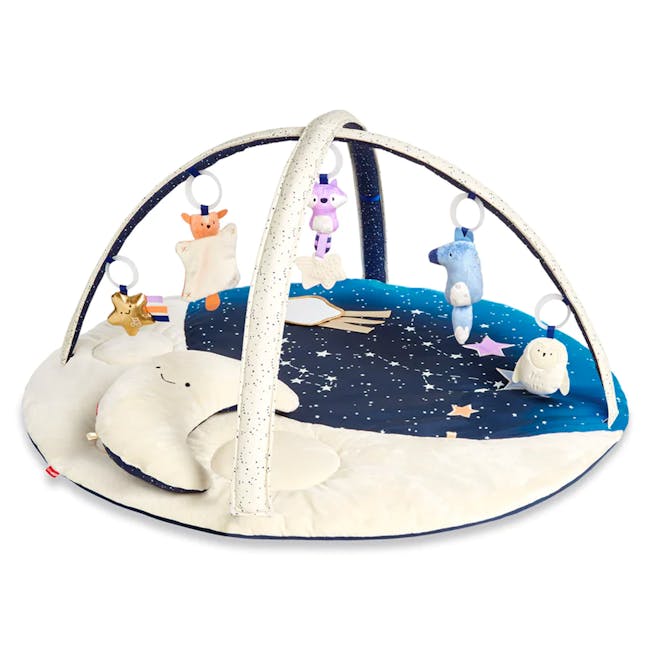 Skip Hop Activity Gym - Celestial Dreams - 1 - Moon bed with whale and starfish, soft white mattress, nightstand with stars