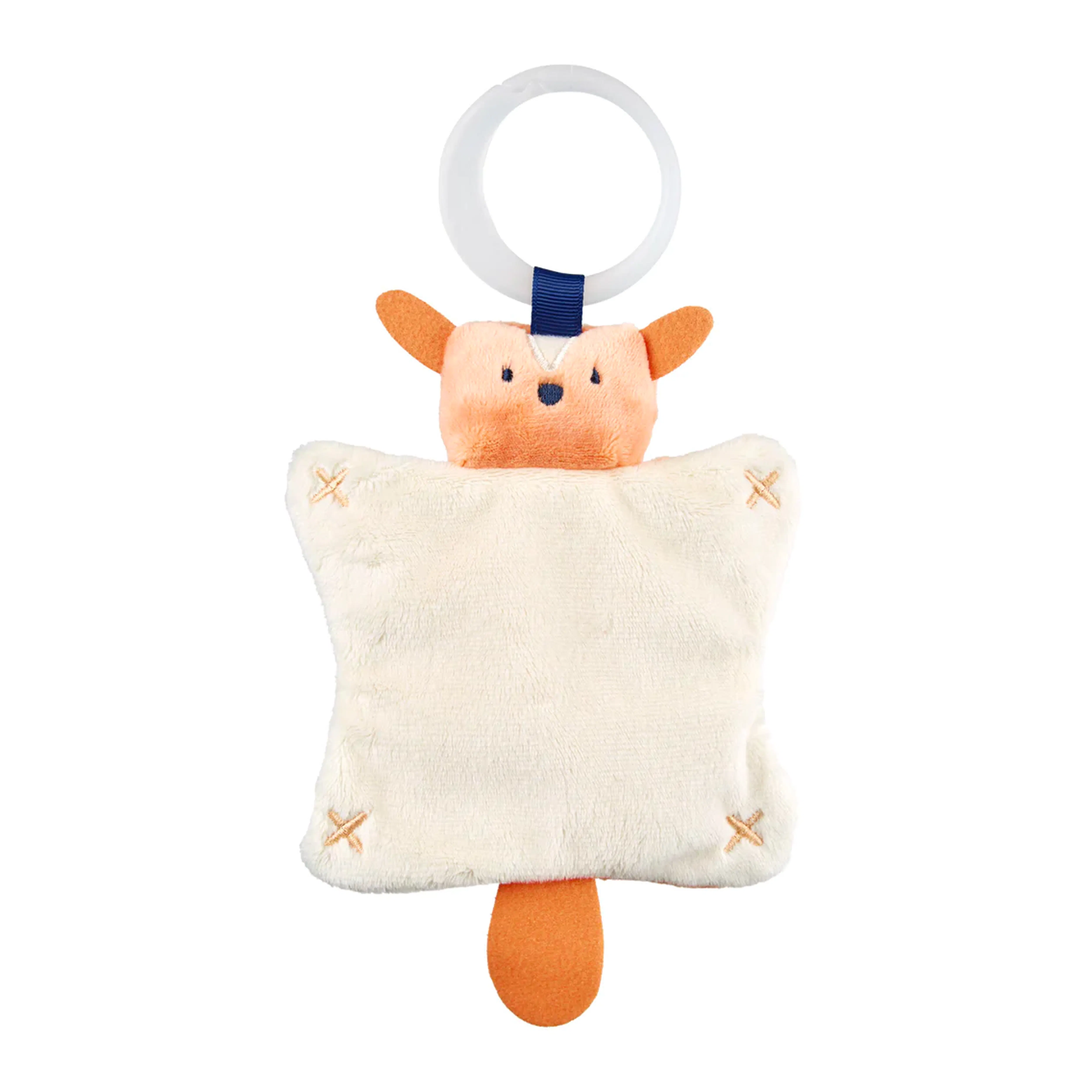 Skip Hop Activity Gym - Celestial Dreams - 9 - Soft, fluffy, white blanket, plush toy, orange ears, blue strap, circular