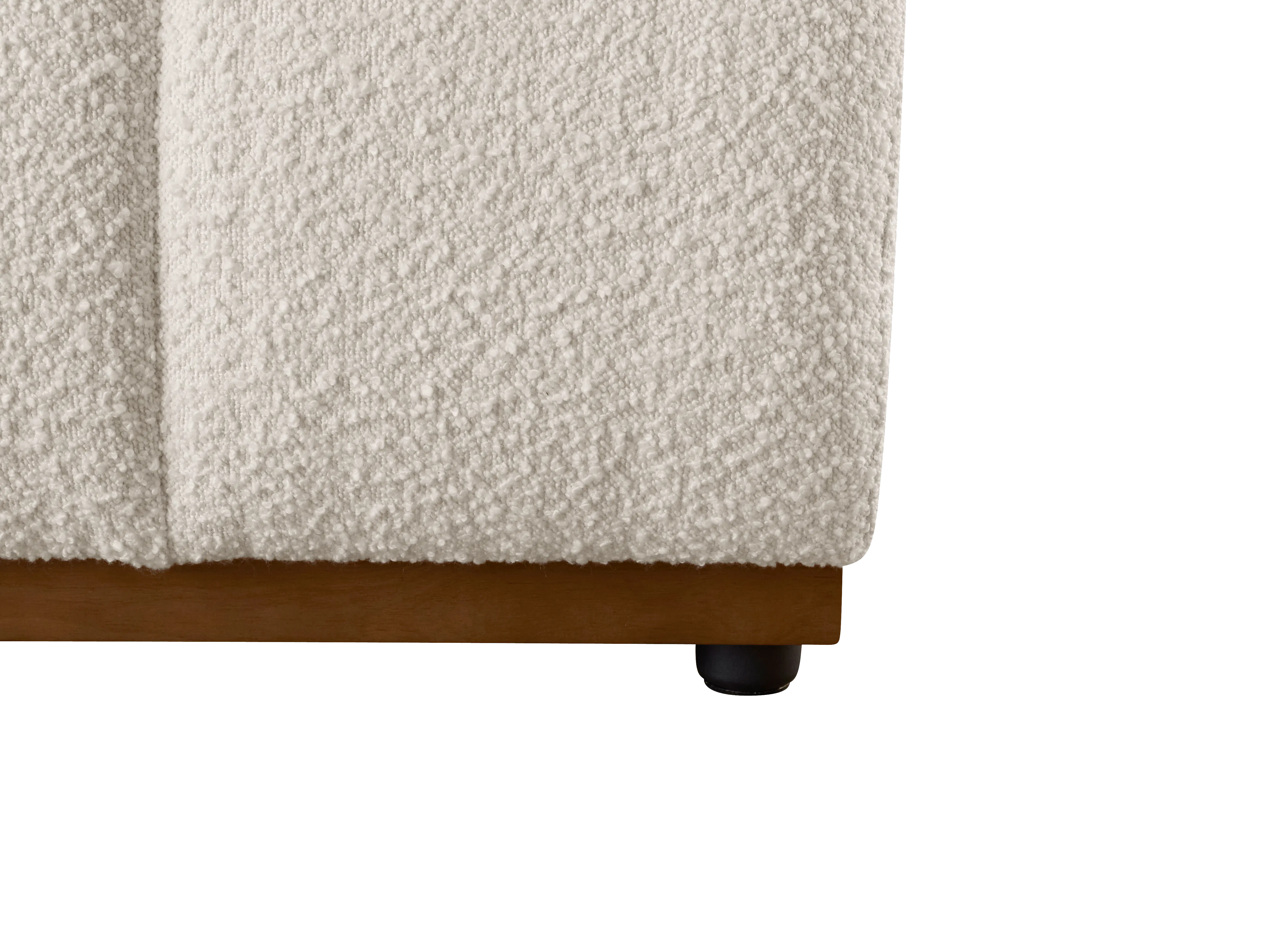 Cosmo Curve 3 Seater Sofa - Walnut, White Boucle (Eco Clean Fabric) - 9 - Cream-colored, plush, textured, fluffy, soft