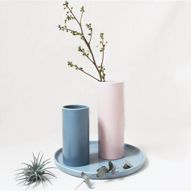 Nordic Matte Vase Small Straight Cylinder - Blue Grey - 4