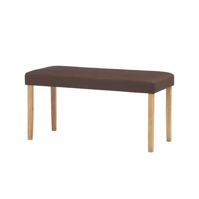 Dahlia Bench 0.9m - Natural, Mocha (Faux Leather) - 1 - Brown upholstered bench, wooden legs, minimalist design, simple