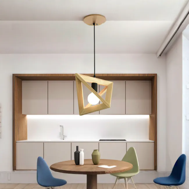 (As-is) Triangle Wooden Pendant Lamp - 4 - Modern kitchen with minimalist design, sleek cabinetry, contemporary lighting