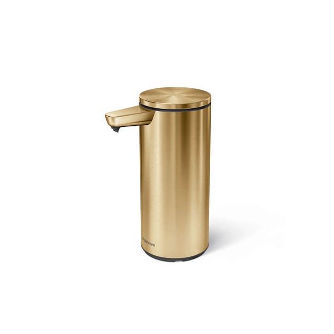 simplehuman 9oz Sensor Pump - Brass - 1 - Gold metallic cylindrical device, sleek design, minimalist aesthetic, modern