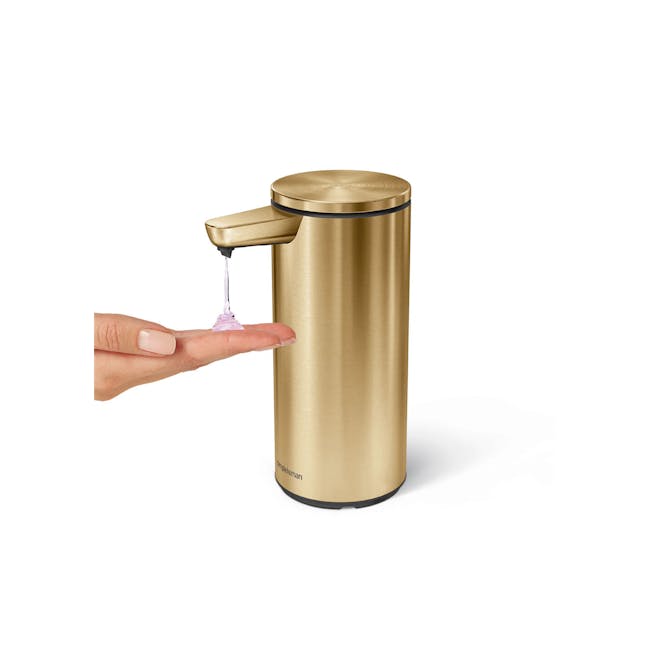 simplehuman 9oz Sensor Pump - Brass - 2 - Gold-colored, sleek, modern, transparent, dropper, liquid dispenser, human-shaped