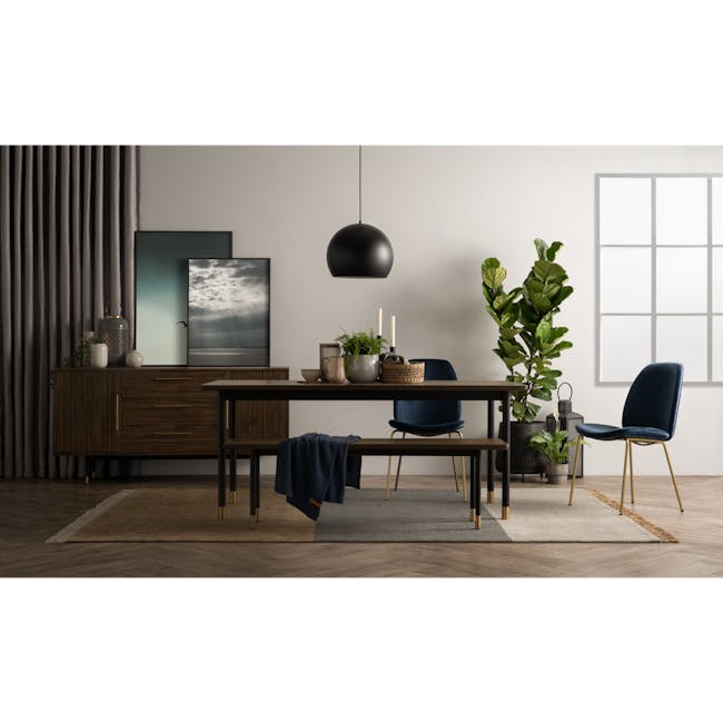 Helios Dining Table 1.6m with Helios Bench 1.5m and 2 Ormer Dining Chair in Navy - 2