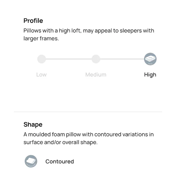 Dentons Medi Rest Pillow - 5 - Profile, high loft, larger frames, contoured variations, moulded foam, contoured shape