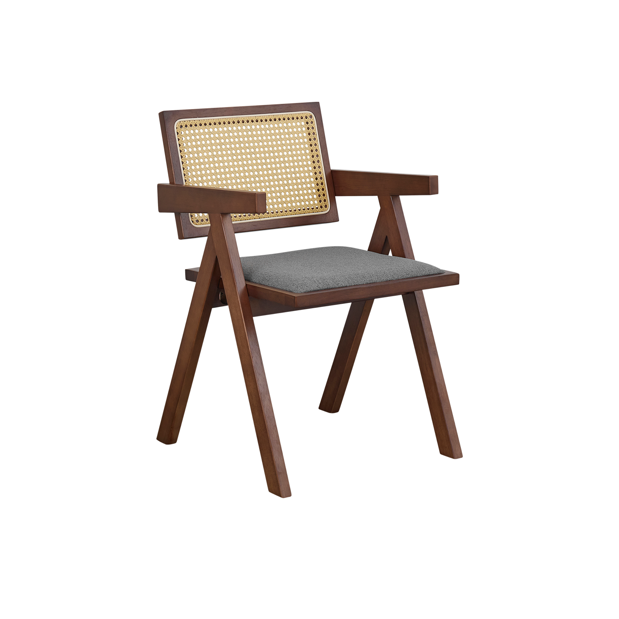 Dean Rattan Armchair - Walnut, Dark Grey (Fabric)