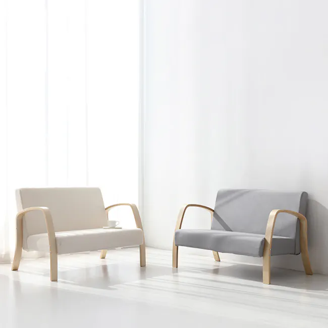 Mizuki 2 Seater Sofa - Beige - 12 - Modern minimalist white sofa, light gray upholstered chair, sleek design, contemporary