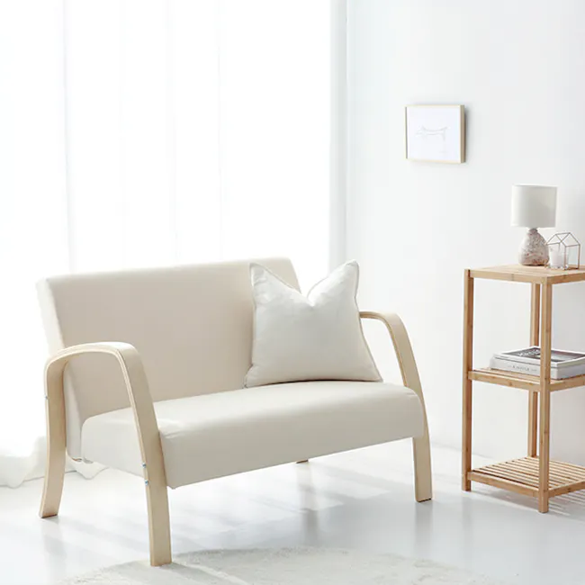 Mizuki 2 Seater Sofa - Beige - 3 - Minimalist sofa, light beige color, modern design, wooden frame, white cushions, cozy