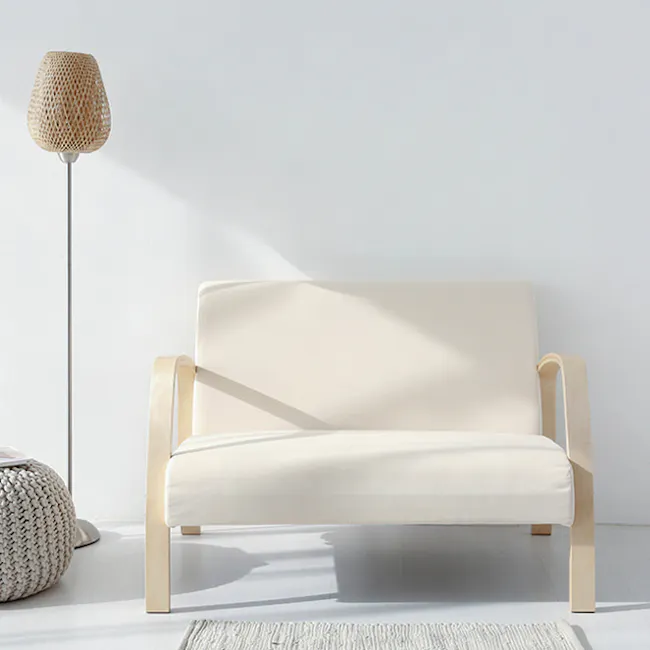 Mizuki 2 Seater Sofa - Beige - 14 - Minimalist sofa, modern decor, neutral color palette, natural wood finish, woven