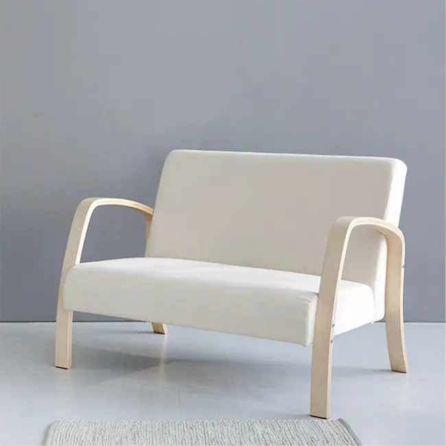 Mizuki 2 Seater Sofa - Beige - 11 - modern minimalist, white leather sofa, light wood frame, simple design, contemporary
