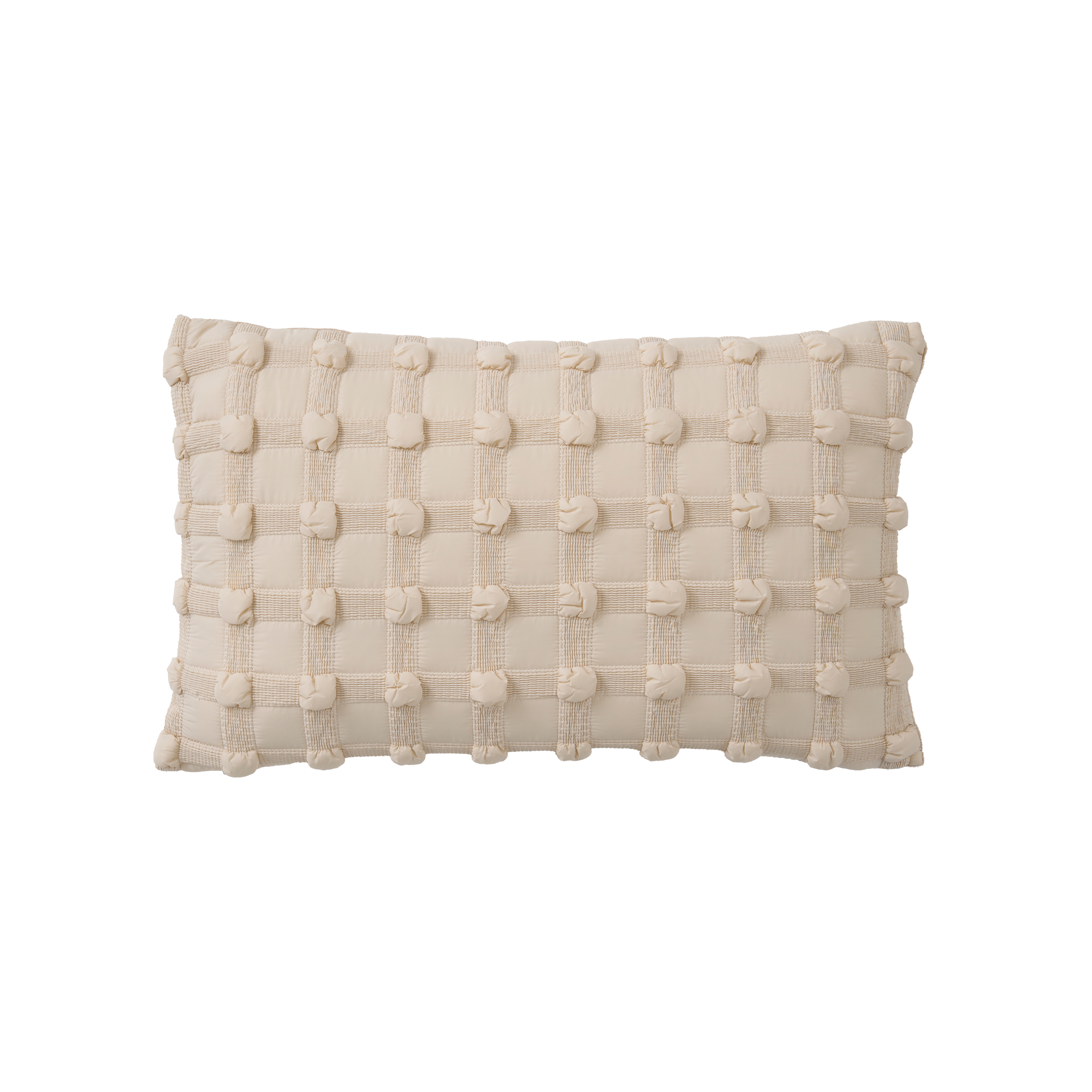Dainie Textured Puffed Grid Lumbar Cushion Cream, Cushions by