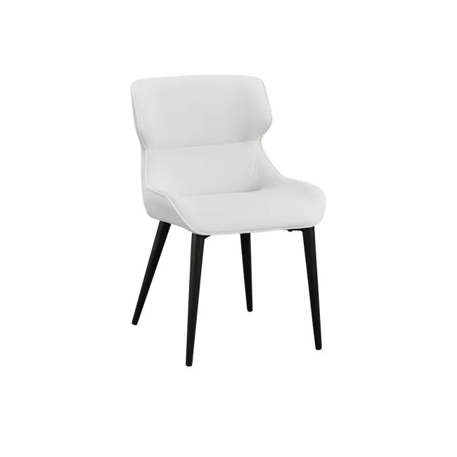 Santiago Dining Chair - Snow (Fabric) - 1 - Modern minimalist white chair, sleek black legs, contemporary design, ergonomic