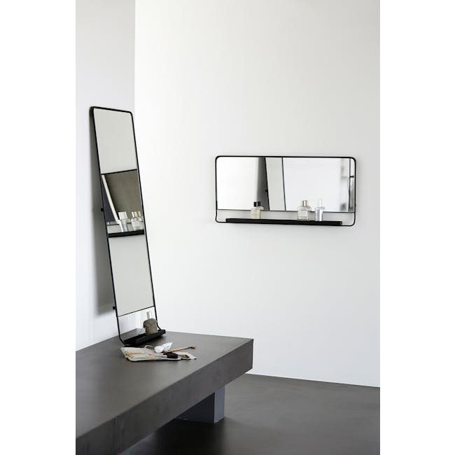 Larry Horizontal Wall Mirror with Shelf - Black - 2
