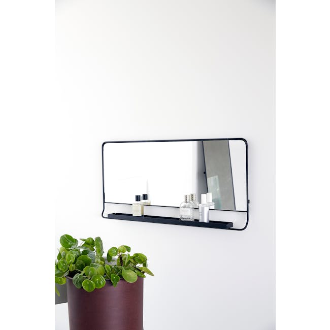 Larry Horizontal Wall Mirror with Shelf - Black - 1