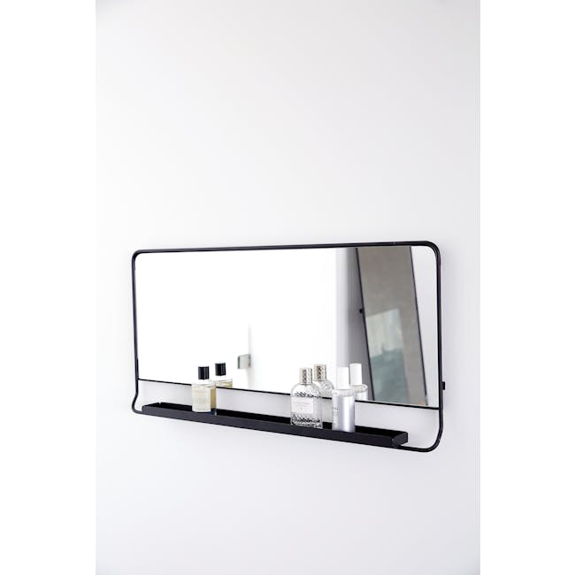 Larry Horizontal Wall Mirror with Shelf - Black - 3