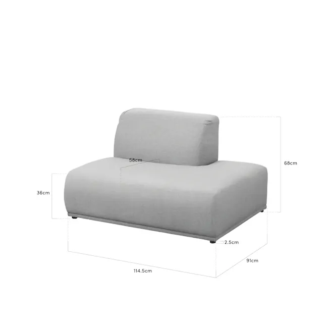 Milan 3 Seater Extended Sofa - Ivory (Fabric) - 16 - Modern gray sofa, 36cm seat, 58cm backrest, 68cm height, 5cm total