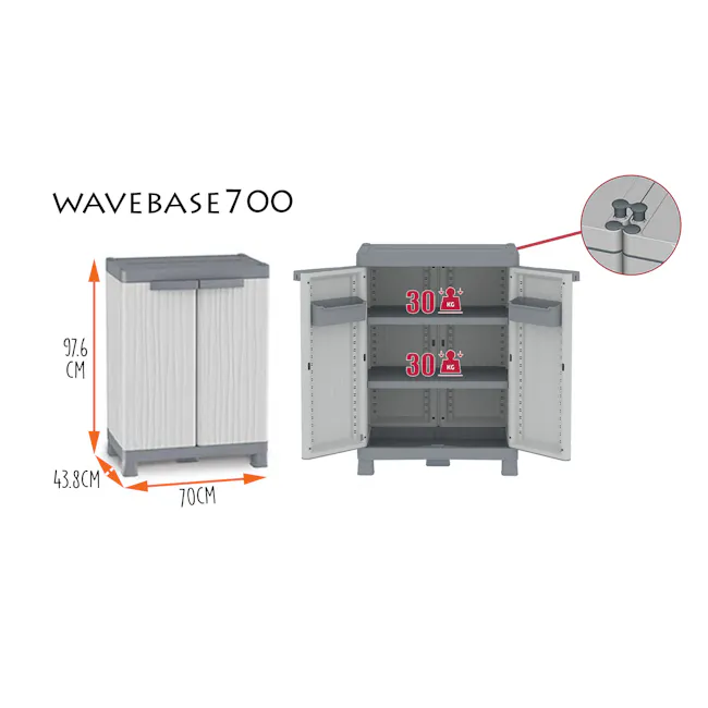 Terry WaveBase700 Storage Cabinet - 2 - WAVEBASE 700, 6 cm height, 8 cm width, 70 cm depth, 30 kg capacity, 3 shelves, 2
