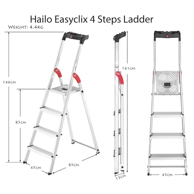 Hailo Aluminium 4 Step Ladder (2 Step Sizes) - 5