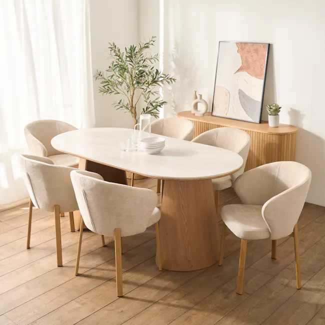 Apollo Dining Table 1.8m (Sintered Stone) with 6 Apollo Dining Armchairs - Oak - 2