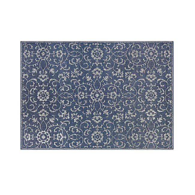 Summer Vines Flatwoven Rug - Navy Ivory (4 Sizes) - 1 - Patterned rug, intricate design, blue background, floral motifs