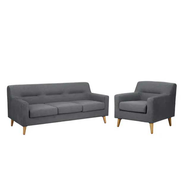Damien 3 Seater Sofa with Damien Armchair - Dark Grey (Scratch Resistant Fabric) - 1 - Grey upholstered sofa, wooden legs