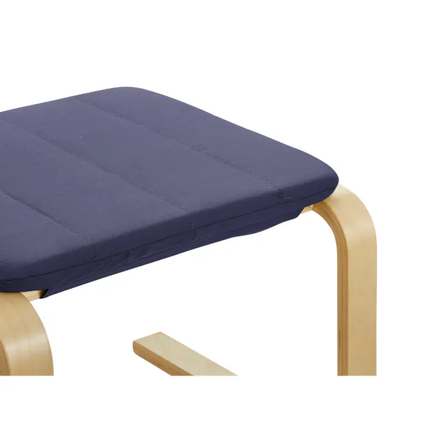 Mizuki Ottoman - Cobalt Blue - 4 - Dark blue upholstered seat, light wooden frame, minimalist design, soft fabric texture