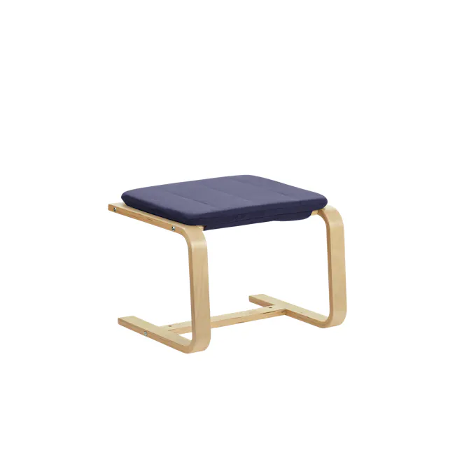 Mizuki Ottoman - Cobalt Blue - 1 - Wooden bench with blue cushion, minimalist design, modern aesthetic, light wood finish