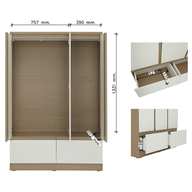 (As-is) Firoh 3 Door Wardrobe with 2 Drawers - Grey Ash - 21