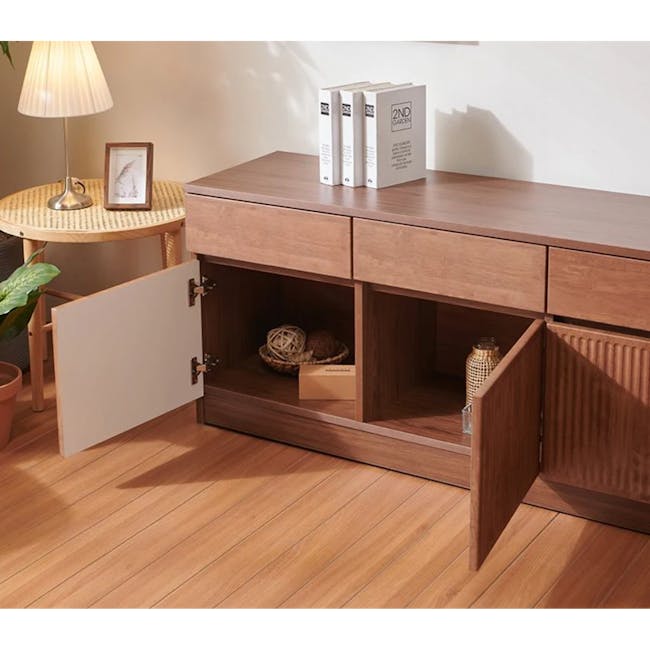 Wynn TV Console 1.8m - Walnut - 2 - Wooden sideboard, open drawers, interior design, modern furniture, wooden cabinet, open