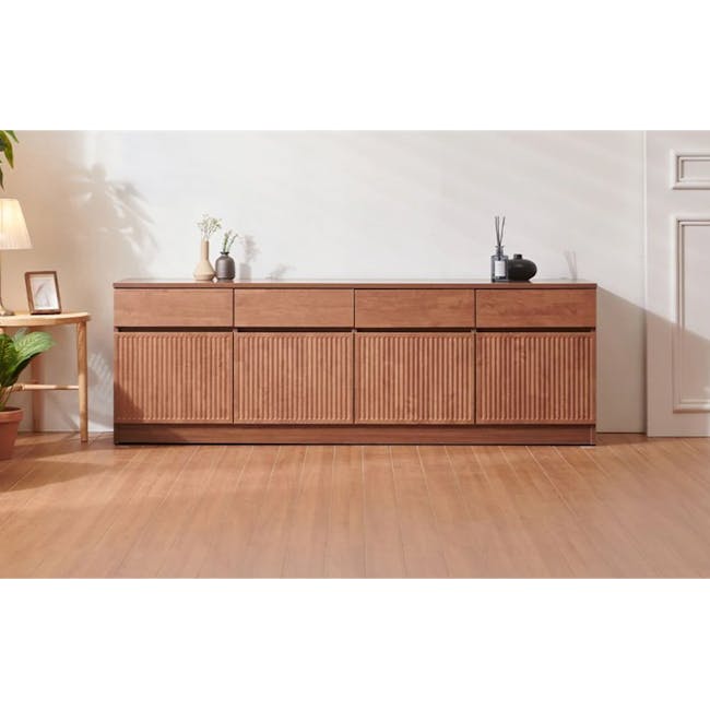 Wynn TV Console 1.8m - Walnut - 3 - Wooden sideboard, minimalist design, natural wood finish, vertical slats, built-in
