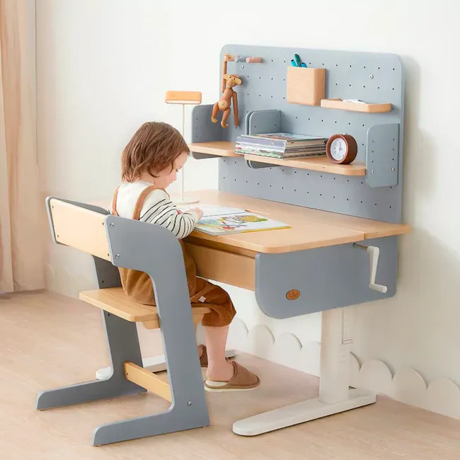 Boori Ergonomic Desk with Pegboard Hutch 1m - Cherry - 10 - child sitting at modern wooden desk, child reading book, child