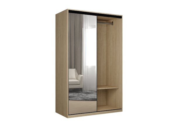 Lorren Sliding Door Wardrobe 1 with Mirror - Graphite Linen, Herringbone Oak - 11